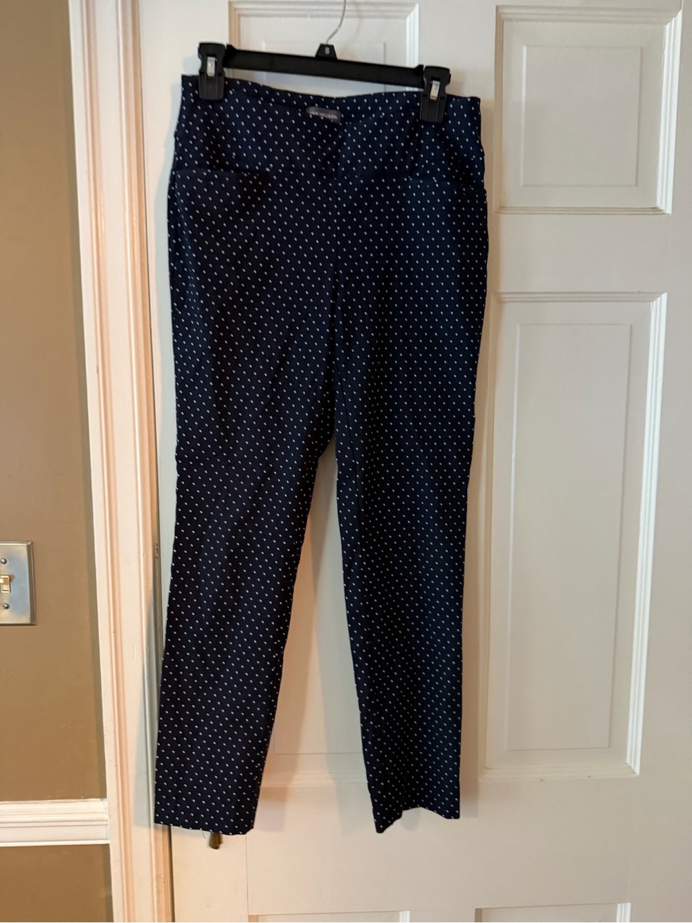 Van Heusen Navy Skinny Ankle Pants with White Polka Dots